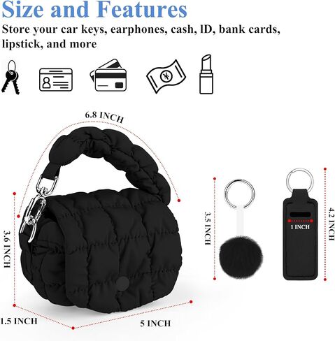 bvya Two Sizes Quilted Wristlet Bag for Women, Puffer Handbags,Evening Bags,Charm Lipstick Bag in Kuwait