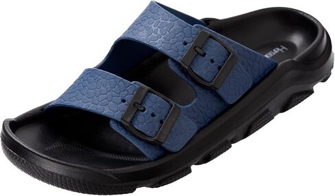 Harssidanzar Mens Slides Sandals Double Buckle Adjustable Slides EVA Flat Sandals KM243US in Saudi Arabia
