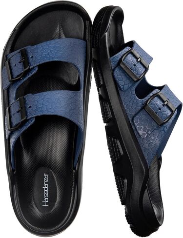 Harssidanzar Mens Slides Sandals Double Buckle Adjustable Slides EVA Flat Sandals KM243US in Saudi Arabia