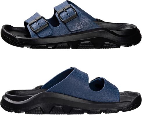 Harssidanzar Mens Slides Sandals Double Buckle Adjustable Slides EVA Flat Sandals KM243US in Saudi Arabia