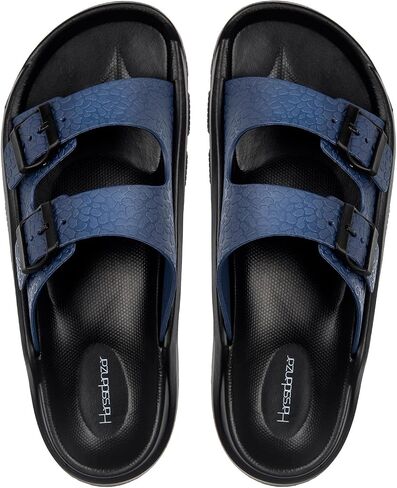 Harssidanzar Mens Slides Sandals Double Buckle Adjustable Slides EVA Flat Sandals KM243US in Saudi Arabia