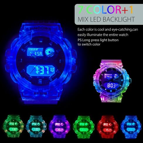 Womens Watch for Women Digital Sports Watch,7 Color LED Light Large Analog Digital Display Waterproof Watch with Alarm Stopwatch Hourly Chime Multi-Function Wrist Watches in Saudi Arabia