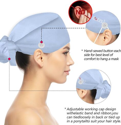 قبعات فرك Cap Cap للنساء ، قبعة ممرضة ذيل حصان ، قبعات فرك مع أزرار عصابات العرق قابلة للتعديل قبعات ممرضة قابلة للتعديل in Kuwait
