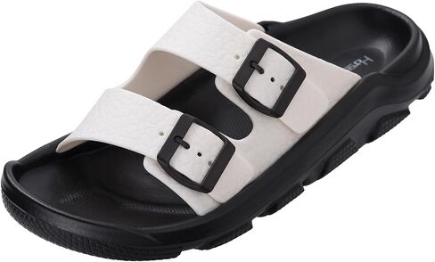 Harssidanzar Mens Slides Sandals Double Buckle Adjustable Slides EVA Flat Sandals KM243US in Saudi Arabia