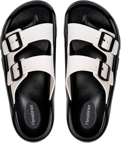 Harssidanzar Mens Slides Sandals Double Buckle Adjustable Slides EVA Flat Sandals KM243US in Saudi Arabia