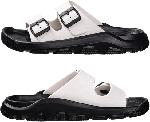 Harssidanzar Mens Slides Sandals Double Buckle Adjustable Slides EVA Flat Sandals KM243US in Saudi Arabia