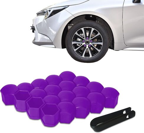 20PCS Wheel Nut Covers Bolt Caps, Wheel Lug Nut Covers, 19mm Hexagonal Tire Nut Covers with Removal Tool, Hub Screw Protection Cap Car Accessories for Vehicles (Purple, 19MM) in Kuwait