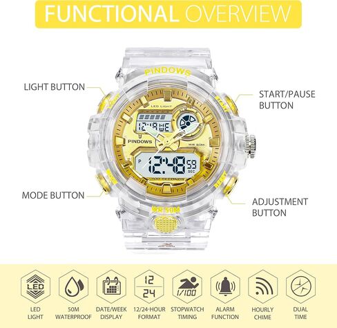 Womens Watch for Women Digital Sports Watch,7 Color LED Light Large Analog Digital Display Waterproof Watch with Alarm Stopwatch Hourly Chime Multi-Function Wrist Watches in Saudi Arabia
