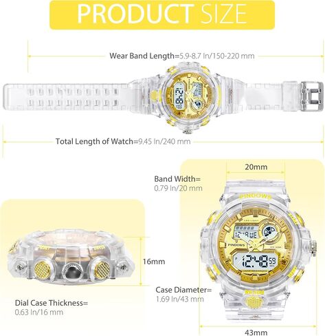 Womens Watch for Women Digital Sports Watch,7 Color LED Light Large Analog Digital Display Waterproof Watch with Alarm Stopwatch Hourly Chime Multi-Function Wrist Watches in Saudi Arabia