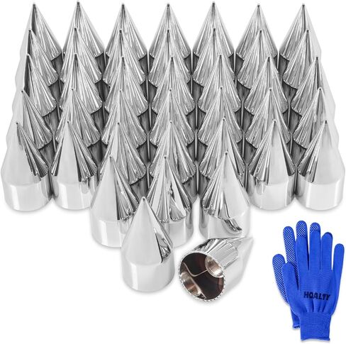 20Pcs Lug Nut Covers 33mm x 4 1/4" Spike Nut Covers ABS Chrome Plastic Screw On Pointed Nut Cover Caps for Semi Trucks in Kuwait
