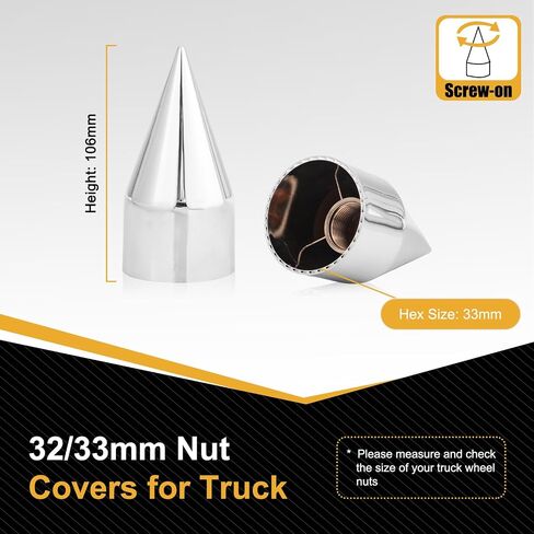 20Pcs Lug Nut Covers 33mm x 4 1/4" Spike Nut Covers ABS Chrome Plastic Screw On Pointed Nut Cover Caps for Semi Trucks in Kuwait