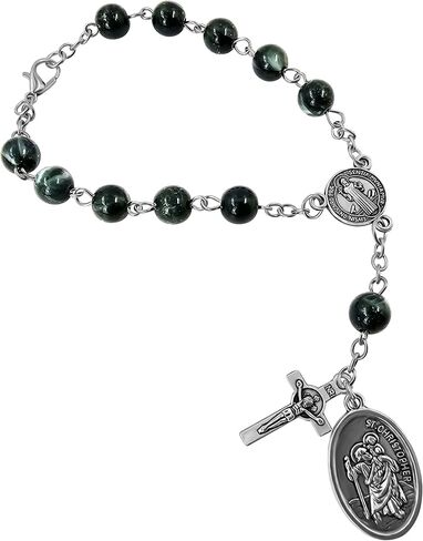 Talisman4u Saint Benedict واحد عقد من المسبحة للسيارة مرآة الرؤية الخلفية St Christopher ميدالية 8 مم حبات صلاة الزجاج الكاثوليكي حماية الأوتار المسبحة للنساء للنساء in Kuwait