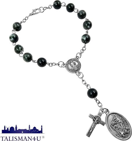 Talisman4u Saint Benedict واحد عقد من المسبحة للسيارة مرآة الرؤية الخلفية St Christopher ميدالية 8 مم حبات صلاة الزجاج الكاثوليكي حماية الأوتار المسبحة للنساء للنساء in Kuwait