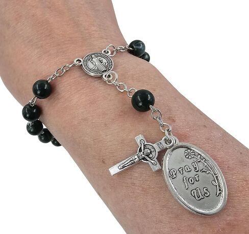Talisman4u Saint Benedict واحد عقد من المسبحة للسيارة مرآة الرؤية الخلفية St Christopher ميدالية 8 مم حبات صلاة الزجاج الكاثوليكي حماية الأوتار المسبحة للنساء للنساء in Kuwait