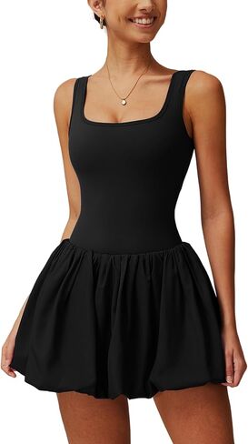 ABOCIW Womens Bubble Tennis Dress Squre Neck Sleeveless Workout Golf Athletic Dress Built in Bra & Shorts with Pockets in Saudi Arabia