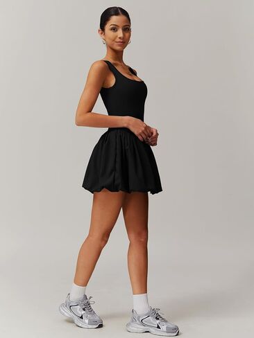 ABOCIW Womens Bubble Tennis Dress Squre Neck Sleeveless Workout Golf Athletic Dress Built in Bra & Shorts with Pockets in Saudi Arabia
