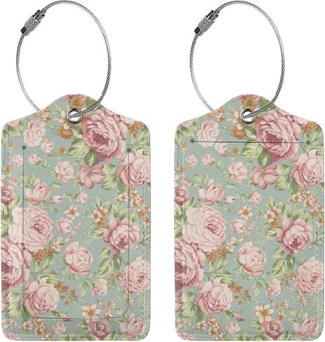 2 Pack Retro Trendy Pink Bow Luggage Tags for Suitcases, PU Leather Bag Travel Suitcase Name ID Label and Metal Loop for Women Men Baggage Bag in Saudi Arabia