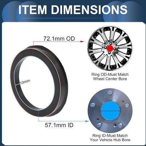Car Wheel Hub Centric Rings OD 72.1mm to ID 57.1mm Wheels Center Shaft Shock Absorbing Hubrings Polycarbonate Black Durable in Kuwait