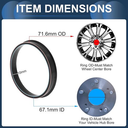 Car Wheel Hub Centric Rings OD 71.6mm to ID 67.1mm Wheels Center Shaft Shock Absorbing Hubrings Polycarbonate Black Durable in Saudi Arabia