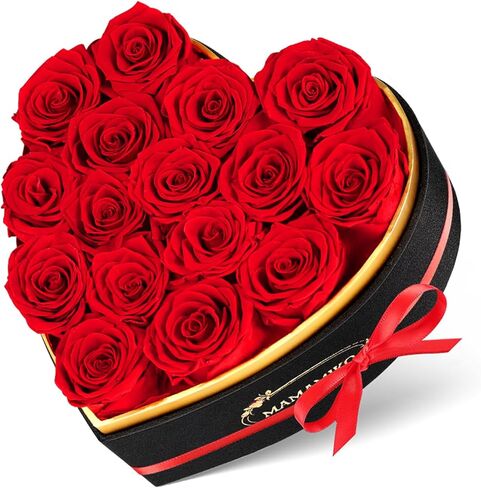 16 Preserved Roses in Heart Shape Gift Box for Her - Forever Flowers for Delivery, Eternal Rose Mothers Gifts for Mom, Wife Anniversary Birthday Gifts for Women, Red in Kuwait