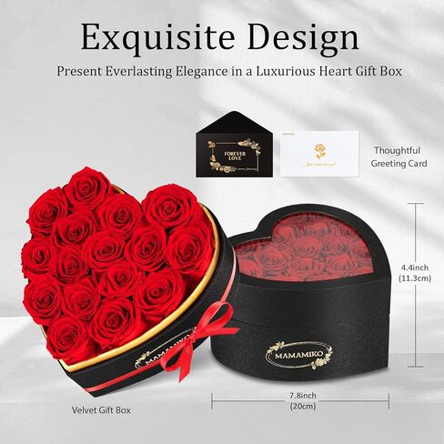 16 Preserved Roses in Heart Shape Gift Box for Her - Forever Flowers for Delivery, Eternal Rose Mothers Gifts for Mom, Wife Anniversary Birthday Gifts for Women, Red in Kuwait