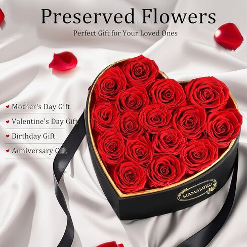 16 Preserved Roses in Heart Shape Gift Box for Her - Forever Flowers for Delivery, Eternal Rose Mothers Gifts for Mom, Wife Anniversary Birthday Gifts for Women, Red in Kuwait