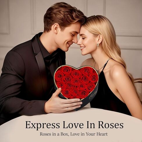 16 Preserved Roses in Heart Shape Gift Box for Her - Forever Flowers for Delivery, Eternal Rose Mothers Gifts for Mom, Wife Anniversary Birthday Gifts for Women, Red in Kuwait