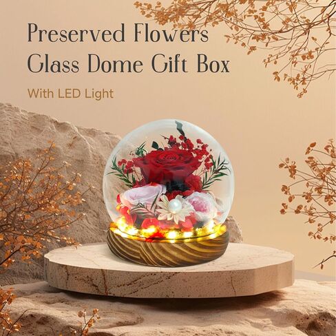 RENAISSANT Red Preserved Flowers Gift for Mom with Sapphire Necklace in Mother's Day, Unique Preserved Rose with Teddy Bear Gift Box for Girlfriend in Birthday Anniversary（Delivery Prime） in Saudi Arabia