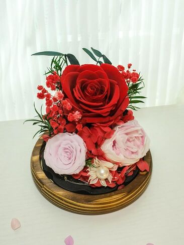 RENAISSANT Red Preserved Flowers Gift for Mom with Sapphire Necklace in Mother's Day, Unique Preserved Rose with Teddy Bear Gift Box for Girlfriend in Birthday Anniversary（Delivery Prime） in Saudi Arabia