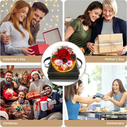 RENAISSANT Red Preserved Flowers Gift for Mom with Sapphire Necklace in Mother's Day, Unique Preserved Rose with Teddy Bear Gift Box for Girlfriend in Birthday Anniversary（Delivery Prime） in Saudi Arabia