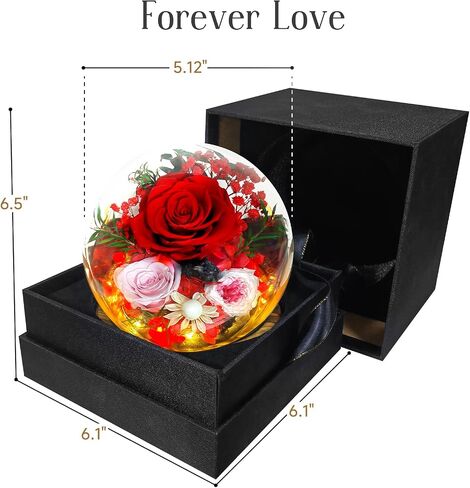 RENAISSANT Red Preserved Flowers Gift for Mom with Sapphire Necklace in Mother's Day, Unique Preserved Rose with Teddy Bear Gift Box for Girlfriend in Birthday Anniversary（Delivery Prime） in Saudi Arabia