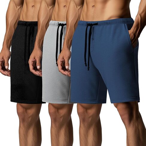 Neer 3 Pack Men's Big and Tall Pajama Bottoms Shorts Elastic Drawstring Sleep Lounge Short Soft Comfy Pants with Pockets in Kuwait