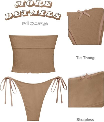 ZAFUL Women's Bandeau Tankini Swimsuit Asymmetrical Slit Bowknot String High Cut Fairyland Cheeky Bathing Suit in Saudi Arabia