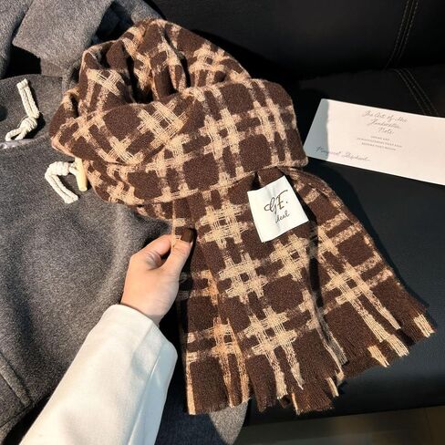 Fashion Long Plaid Stripes Design Winter Knitted Scarf, Solid Color Women's Autumn Warmth Scarf in Saudi Arabia