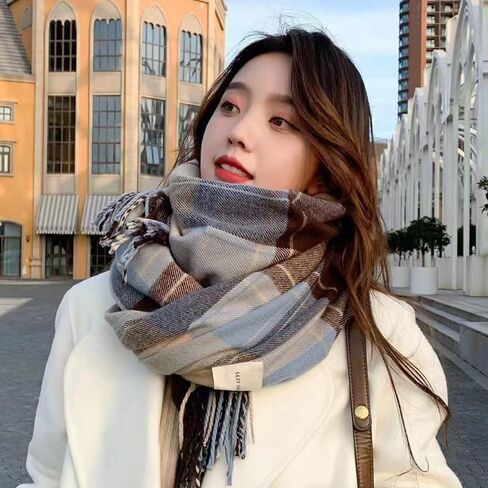 Fashion Long Plaid Stripes Design Winter Knitted Scarf, Solid Color Women's Autumn Warmth Scarf in Saudi Arabia