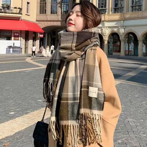 Fashion Long Plaid Stripes Design Winter Knitted Scarf, Solid Color Women's Autumn Warmth Scarf in Saudi Arabia