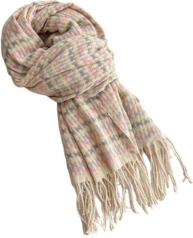 Fashion Long Plaid Stripes Design Winter Knitted Scarf, Solid Color Women's Autumn Warmth Scarf in Saudi Arabia