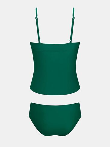 CUPSHE Women's Tankini Sets Two Piece Swimsuit V Neck Ruched Shell Stitched Bathing Suit Spaghetti Adjustable Straps in Kuwait