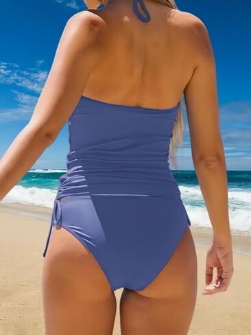 Butovek Women's Funny Graphic Two-Piece Tankini Set Summer Drawstring Halter Neck Tummy Control Tankini Swimsuits in Saudi Arabia