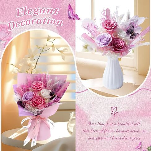 Flowers for Delivery Prime Preserved Roses Bouquet Birthday for Women Mother Birthday Gifts Forever Flowers Bouquet Gift for Her Wife Mother Day Graduation (Purple) in Saudi Arabia