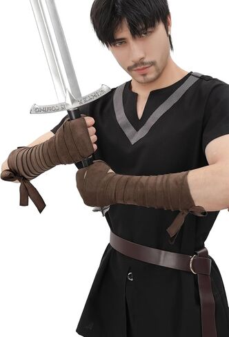 FURPHI Medieval Hand Wraps Renaissance Faux Suede Bracers LARP Halloween Cosplay Costume Accessories in Saudi Arabia