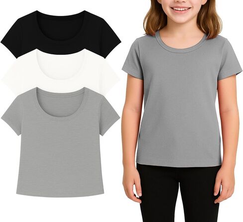 Beat Street Girls Short Sleeve T Shirts - 3 Pack Soft Basic Scoop Neck Kids Tees - Made in USA in Kuwait