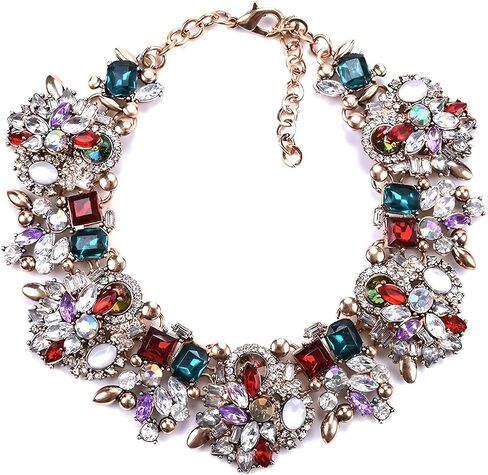 قلادة مريلة ذهبية صفراء 14 كيلو لسيدة MRS ، ZA ZA Emerald Indian Colorful Develed Deted Right Women ، Black Crystal Chunky Rhinestone Garge Clar Big Bib Netlace Jewelry in Kuwait
