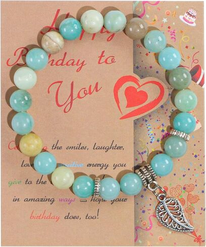 Happy Birthday Bracelet for Women, Natural Stone 8mm Beaded Bracelets for Her Granddaughter Gifts in Saudi Arabia