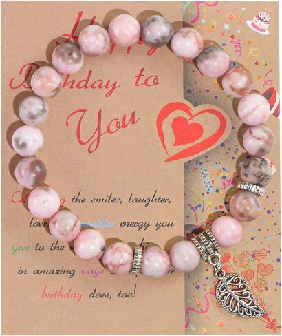 Happy Birthday Bracelet for Women, Natural Stone 8mm Beaded Bracelets for Her Granddaughter Gifts in Saudi Arabia