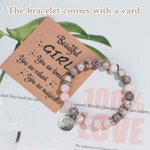 Happy Birthday Bracelet for Women, Natural Stone 8mm Beaded Bracelets for Her Granddaughter Gifts in Saudi Arabia