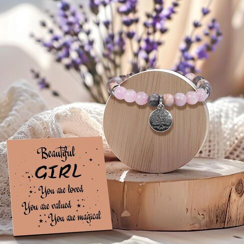 Happy Birthday Bracelet for Women, Natural Stone 8mm Beaded Bracelets for Her Granddaughter Gifts in Saudi Arabia