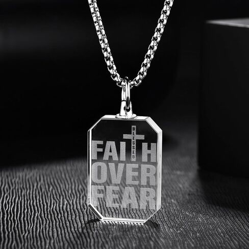 3D Crystal Photo Necklace Engraved Pendant for Women Men Religious Gift Christian Symbol of Hope and Faith Jewelry in Kuwait