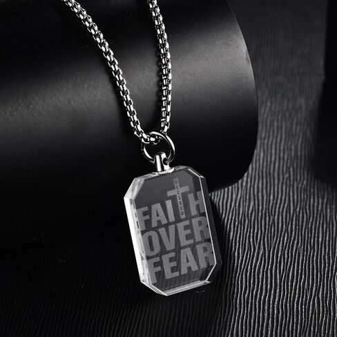 3D Crystal Photo Necklace Engraved Pendant for Women Men Religious Gift Christian Symbol of Hope and Faith Jewelry in Kuwait