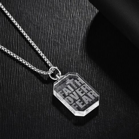 3D Crystal Photo Necklace Engraved Pendant for Women Men Religious Gift Christian Symbol of Hope and Faith Jewelry in Kuwait